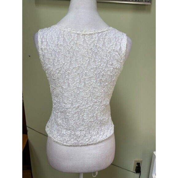 Vintage Nan Flower Women's Size L Sheer Textured Ivory Tank Top - Picture 6 of 9